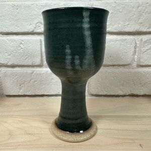 Gothic-feel Artisan Stoneware Pottery Goblet in Dark Green